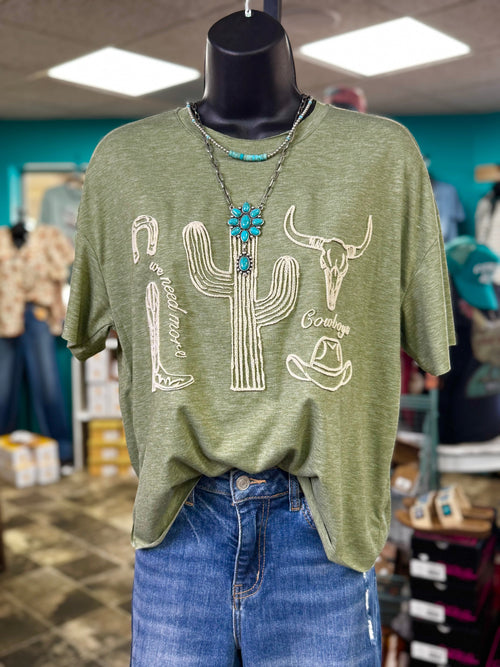 Shop Envi Me Tops and Tunics The We Need More Cowboys Embroidered Western Tee