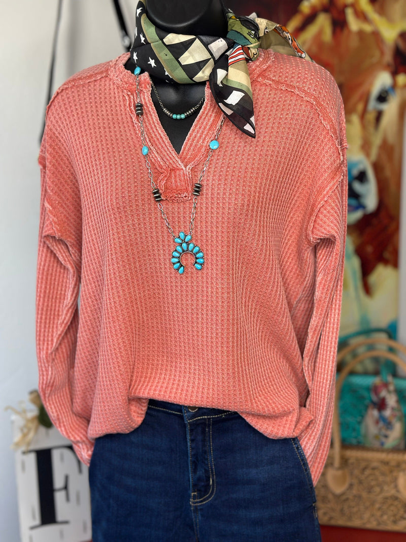 Shop Envi Me Tops and Tunics The West of Autumn Mineral Wash Waffle Weave Top