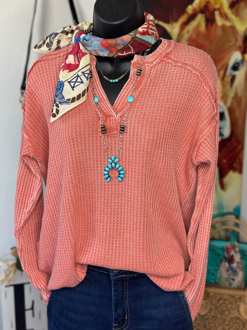 Shop Envi Me Tops and Tunics The West of Autumn Mineral Wash Waffle Weave Top
