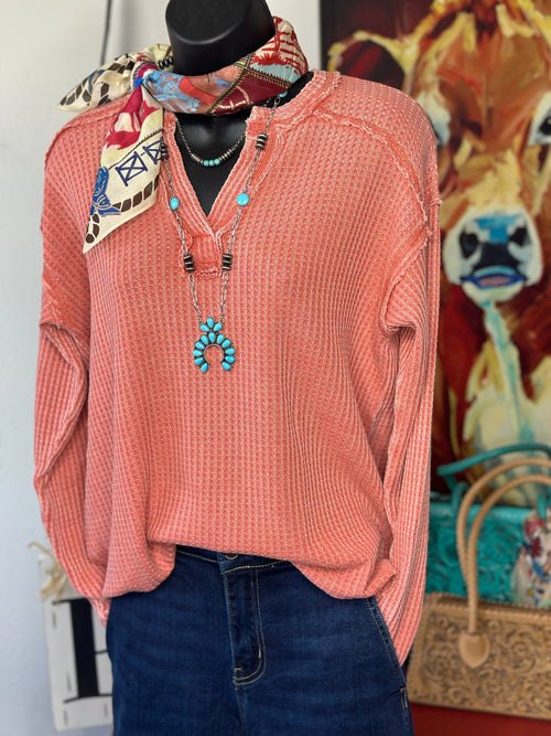 Shop Envi Me Tops and Tunics The West of Autumn Mineral Wash Waffle Weave Top
