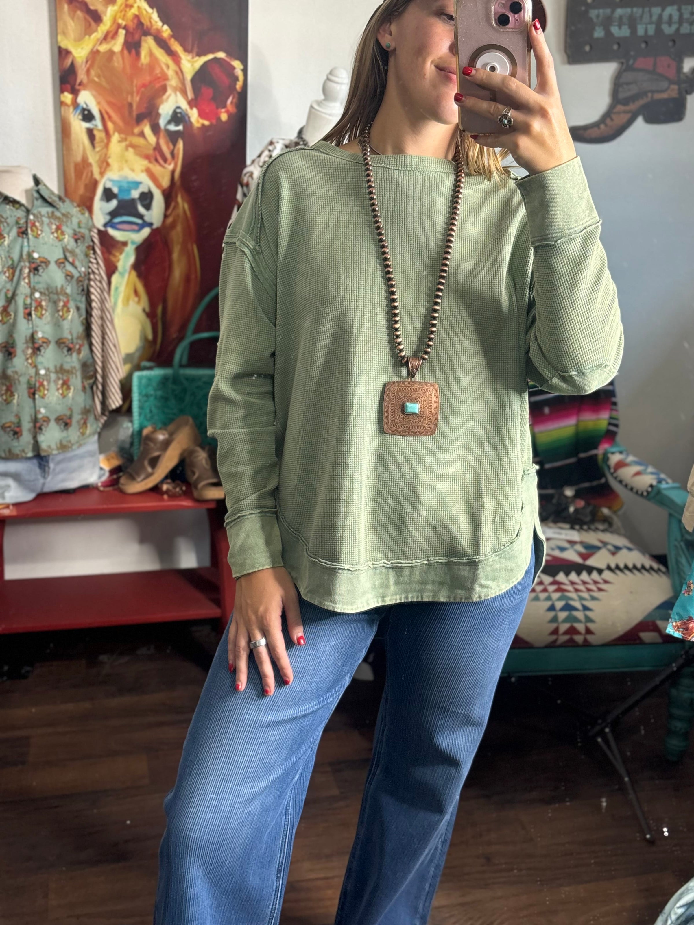 Shop Envi Me Tops and Tunics The West of Autumn Sage Mineral Wash Top