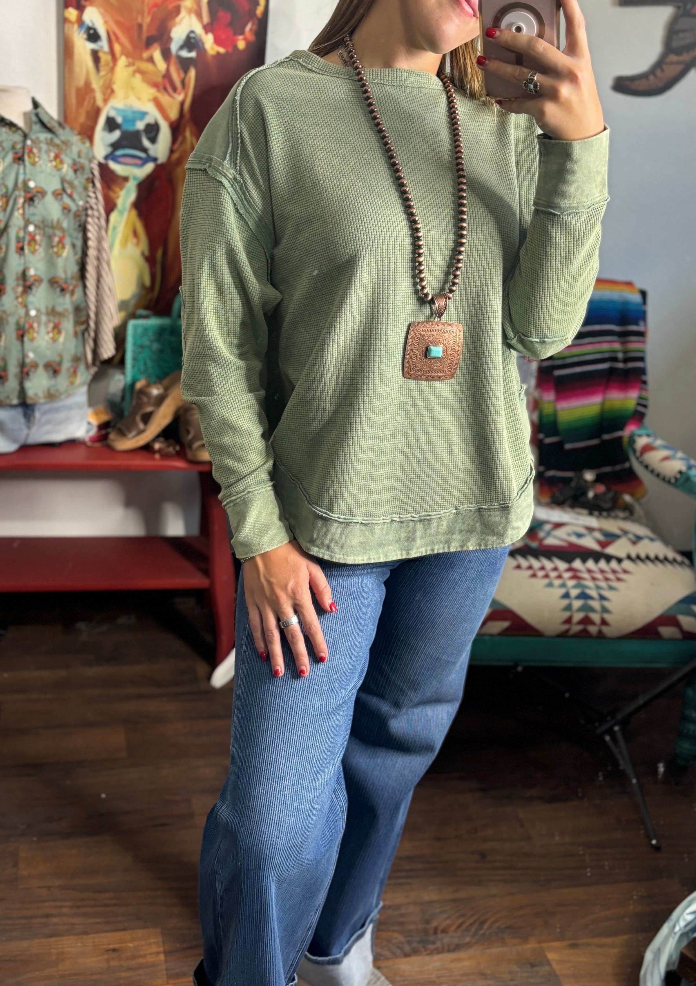 Shop Envi Me Tops and Tunics The West of Autumn Sage Mineral Wash Top