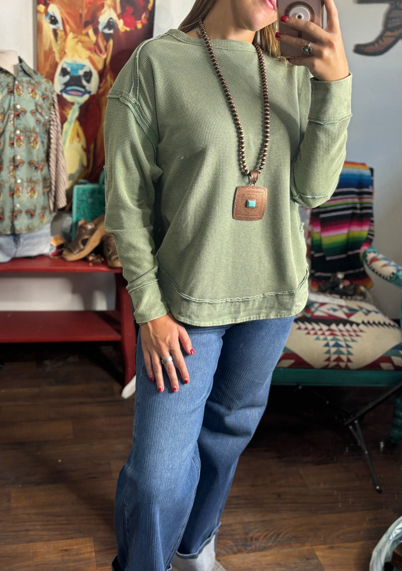 Shop Envi Me Tops and Tunics The West of Autumn Sage Mineral Wash Top
