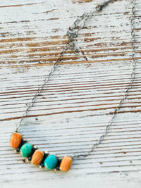 Shop Envi Me Necklaces 16” The West Of Cortez NA Made Sterling Silver Coral & Turquoise Bar Necklace One Only