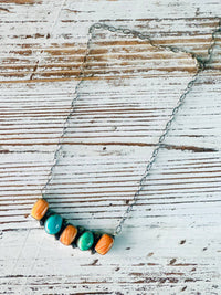 Shop Envi Me Necklaces 16” The West Of Cortez NA Made Sterling Silver Coral & Turquoise Bar Necklace One Only