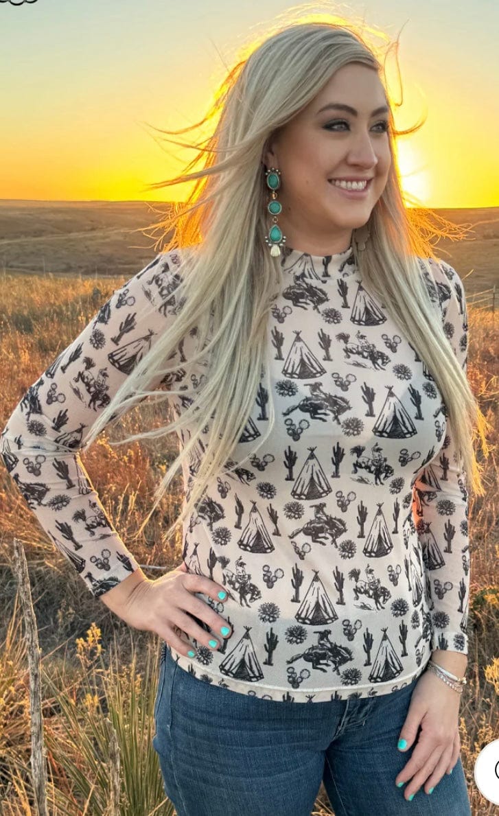 Shop Envi Me It's T-shirt Kinda Day The West of Cowboy Mesh Top