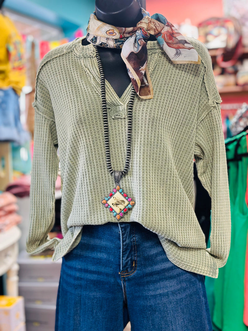 Shop Envi Me Tops and Tunics The West of Fall Mineral Wash Waffle Weave Top
