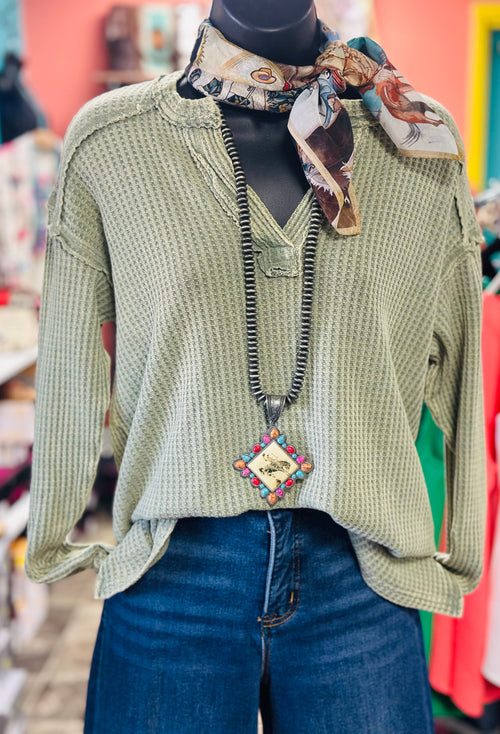 Shop Envi Me Tops and Tunics The West of Fall Mineral Wash Waffle Weave Top