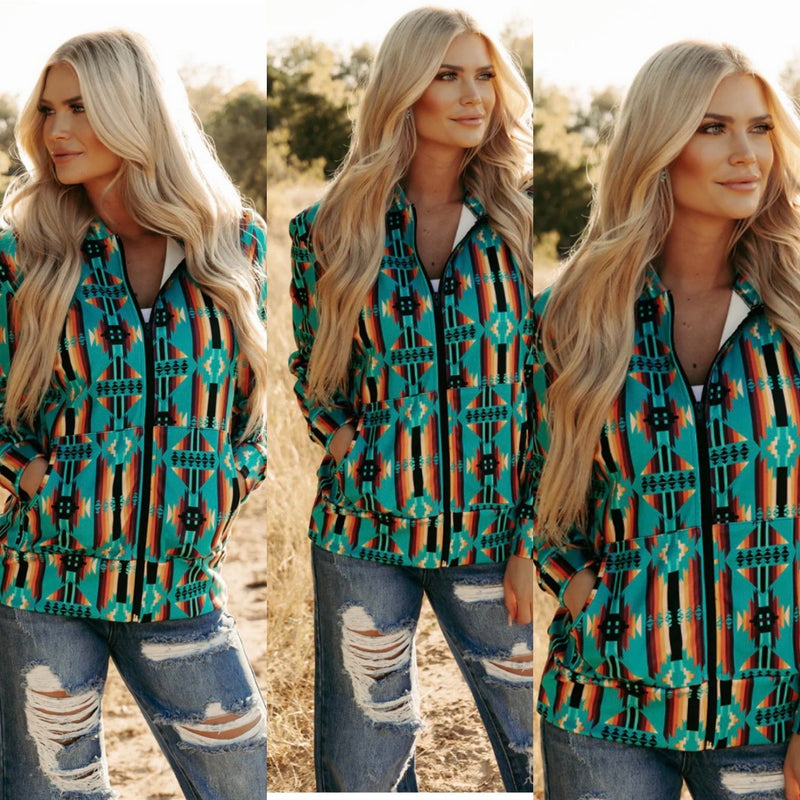 Shop Envi Me Cardigans and Kimonos The West Of Laramie Aztec Zip Up Sweatshirt