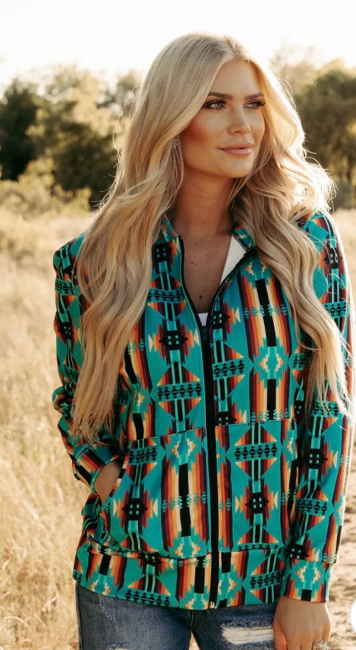 Shop Envi Me Cardigans and Kimonos The West Of Laramie Aztec Zip Up Sweatshirt