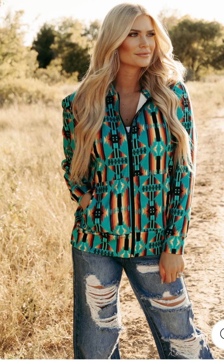 Shop Envi Me Cardigans and Kimonos The West Of Laramie Aztec Zip Up Sweatshirt