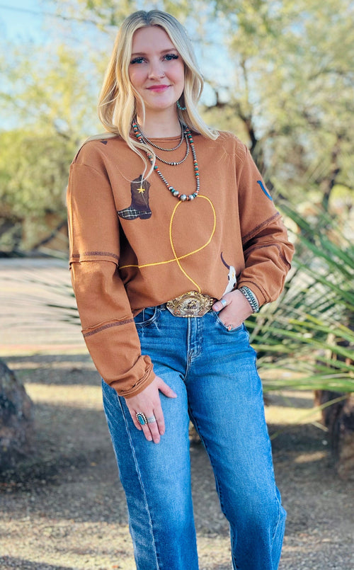 Shop Envi Me Tops and Tunics The West of Wickenburg Embroidered Pullover