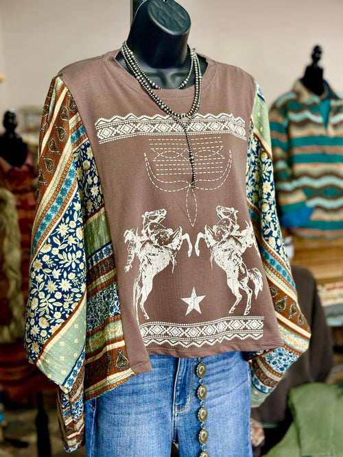 Shop Envi Me It's T-shirt Kinda Day The Western Bootstitch Mix Floral Flutter Sleeve Poncho Top