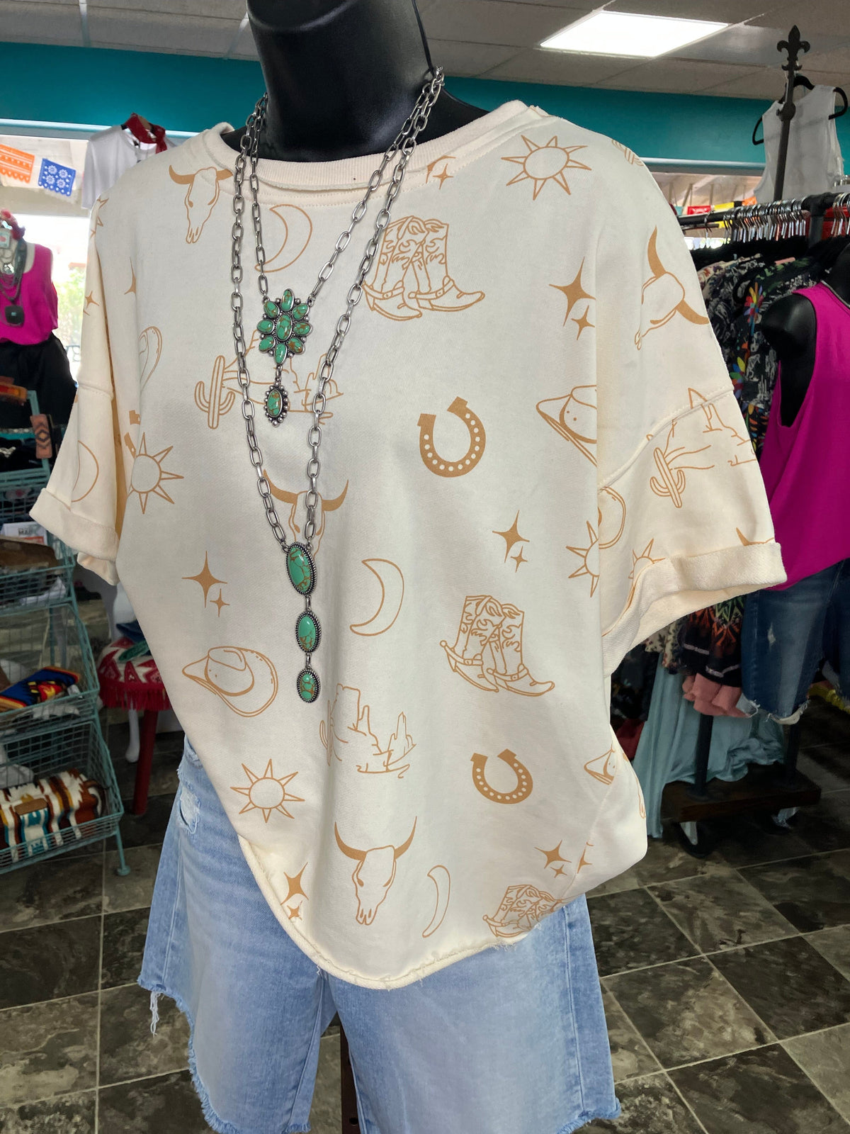 Shop Envi Me Tops and Tunics The Western Cowgirl Hats, Boots, & Cactus Top