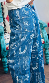Risen Bottoms The Western Print Barrel Jean