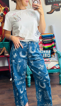 Risen Bottoms The Western Print Barrel Jean