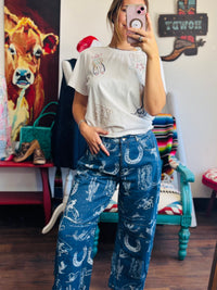 Risen Bottoms The Western Print Barrel Jean