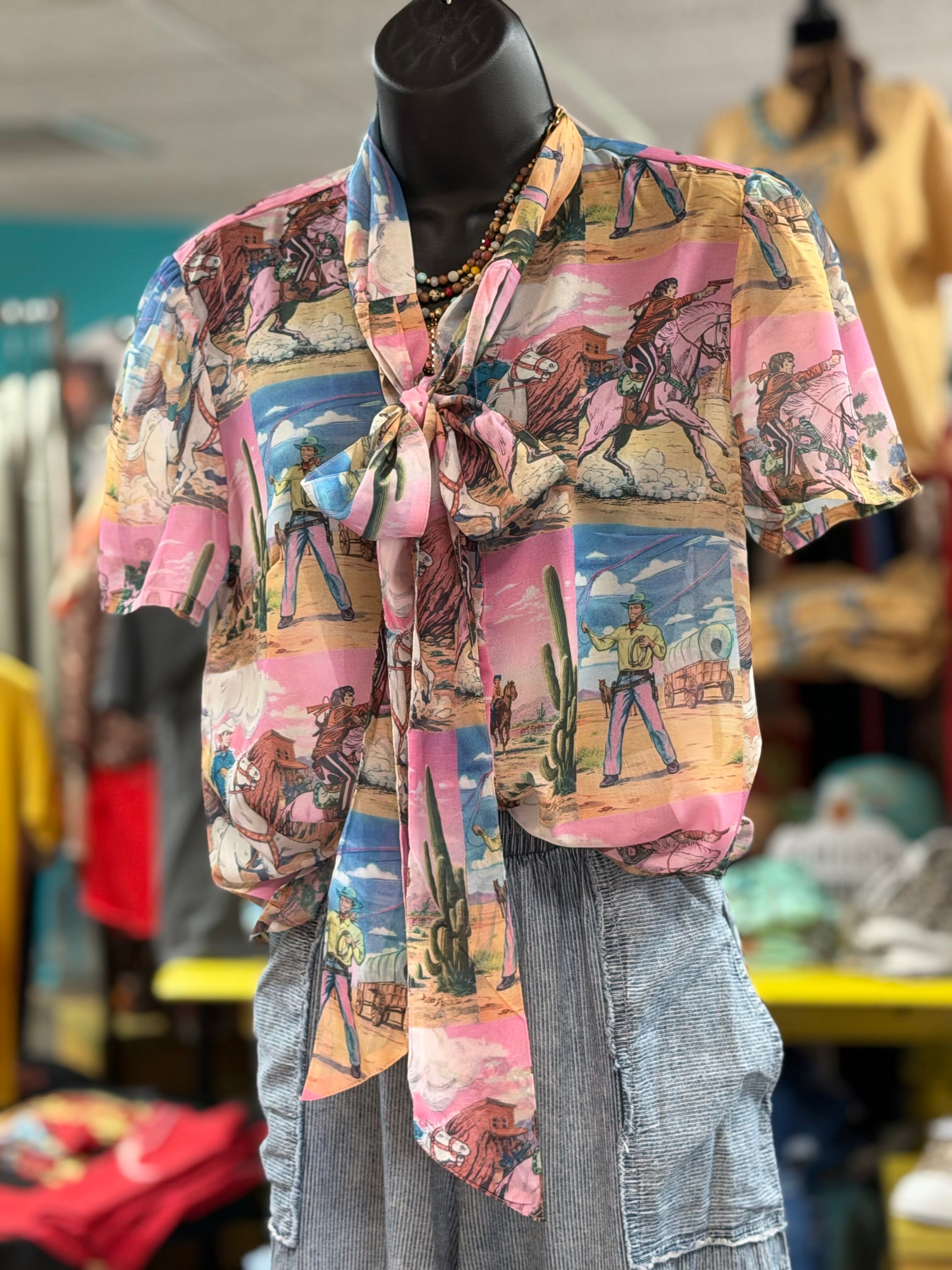 Shop Envi Me Tops and Tunics The Western Storybook Cowboy’n In The Desert Flutter Sleeve Top