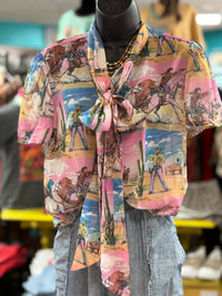 Shop Envi Me Tops and Tunics The Western Storybook Cowboy’n In The Desert Flutter Sleeve Top