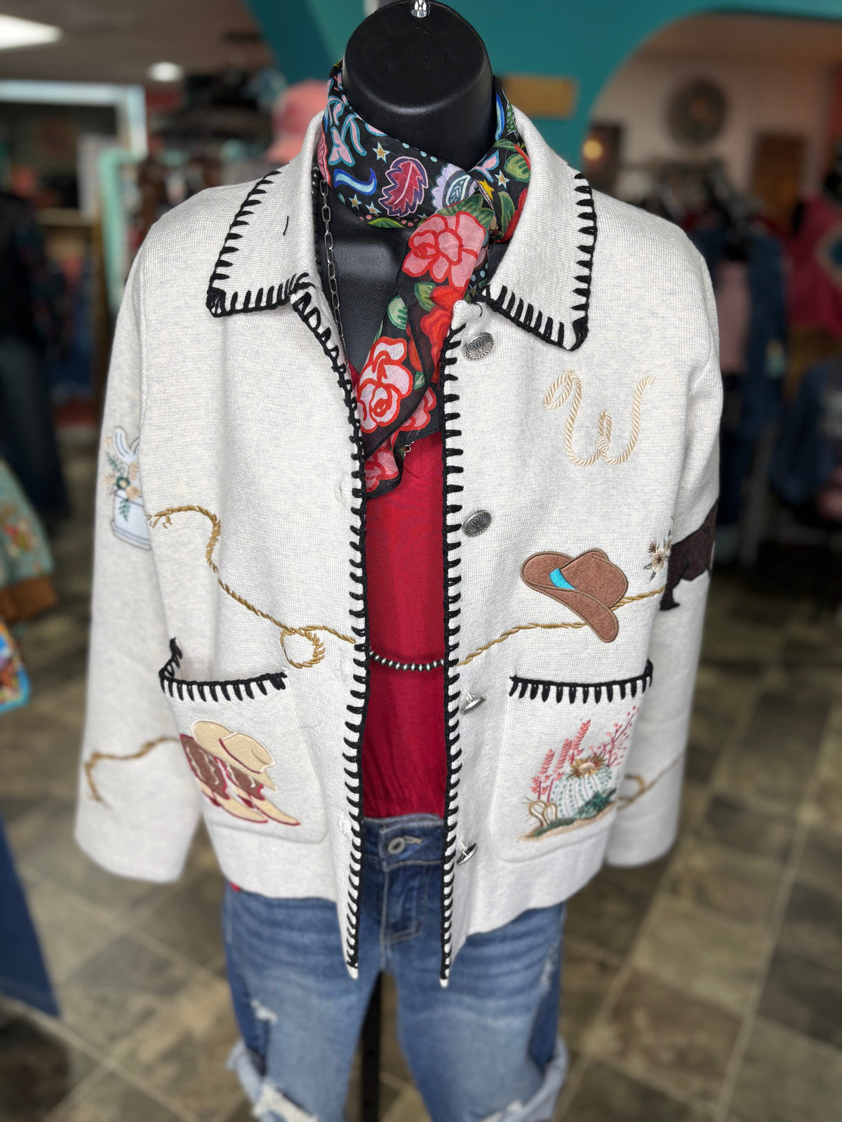 Shop Envi Me Tops and Tunics The Western Ways Embroidered Whipstitch Cardigan Sweater