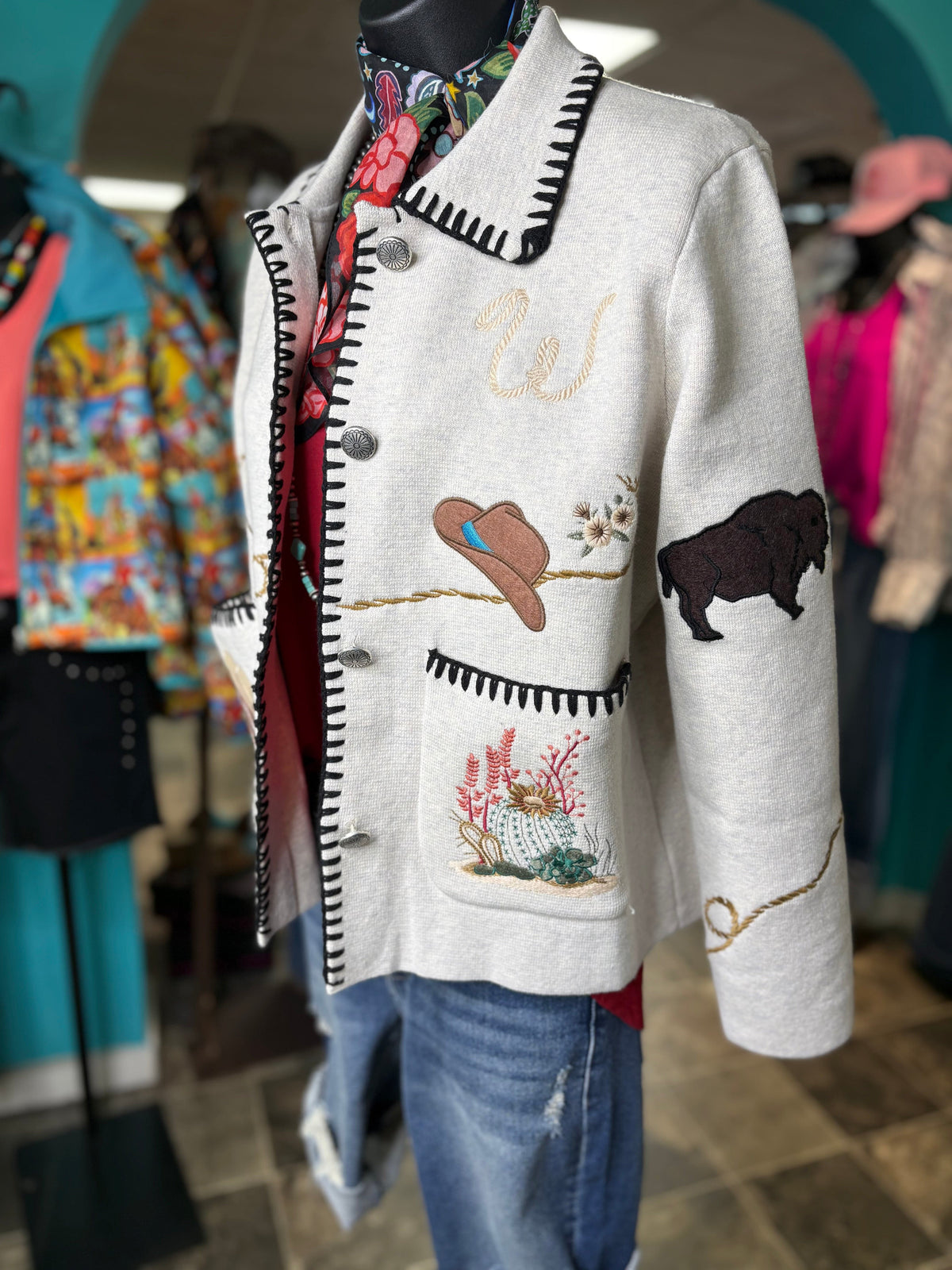 Shop Envi Me Tops and Tunics The Western Ways Embroidered Whipstitch Cardigan Sweater