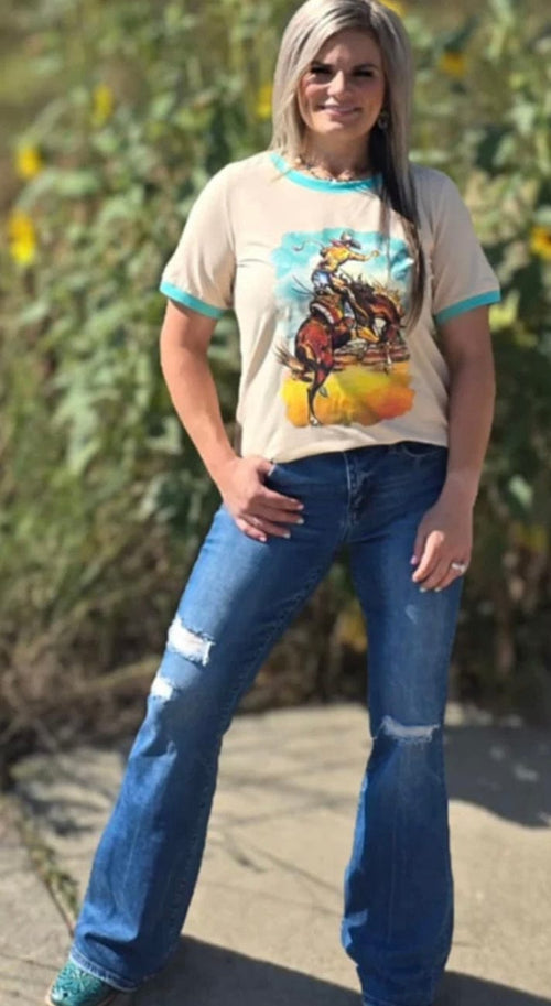 Shop Envi Me Tops and Tunics The Wild West Bronc Rider Ringer Tee