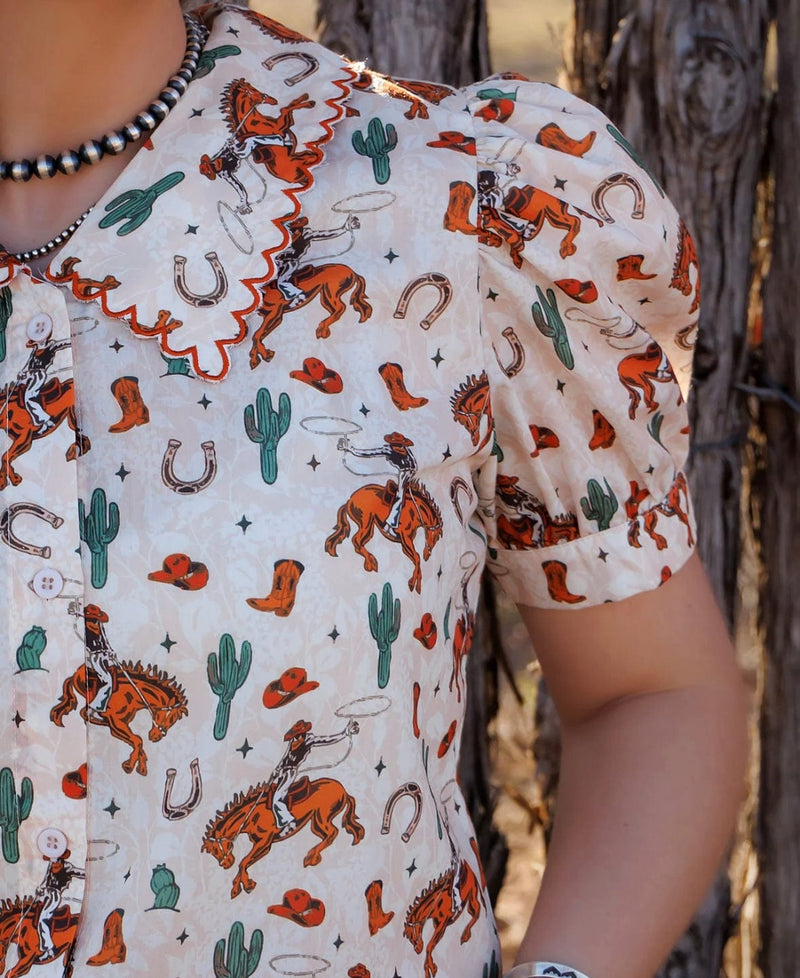 Shop Envi Me Tops and Tunics The Wild West Scallop Collar Shirt