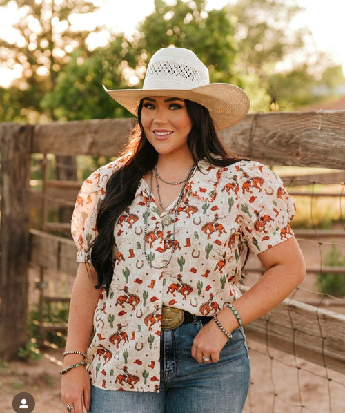 Shop Envi Me Tops and Tunics The Wild West Scallop Collar Shirt