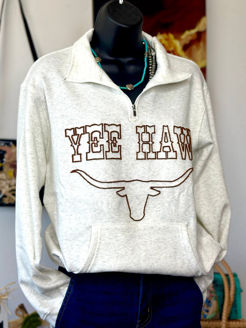 Shop Envi Me Tops and Tunics The YeeHaw Embroidered Quarter Zip Rodeo Days Sweater