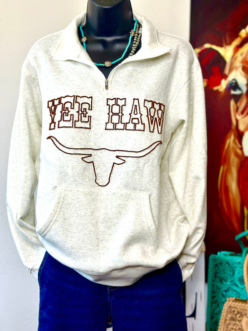 Shop Envi Me Tops and Tunics The YeeHaw Embroidered Quarter Zip Rodeo Days Sweater