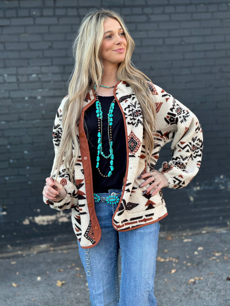 Shop Envi Me Tops The Yellowstone Aztec Sherpa Jacket