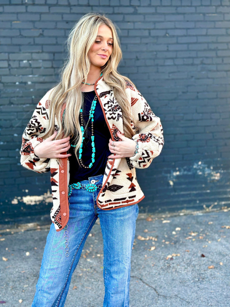 Shop Envi Me Tops The Yellowstone Aztec Sherpa Jacket