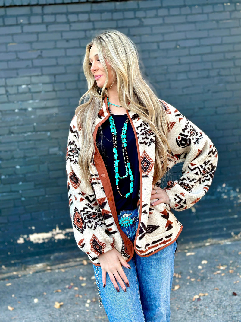 Shop Envi Me Tops The Yellowstone Aztec Sherpa Jacket