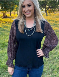 Shop Envi Me Tops and Tunics Tooled In Autumn Mesh Sleeve V Neck Top