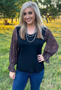 Shop Envi Me Tops and Tunics Tooled In Autumn Mesh Sleeve V Neck Top