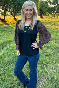Shop Envi Me Tops and Tunics Tooled In Autumn Mesh Sleeve V Neck Top
