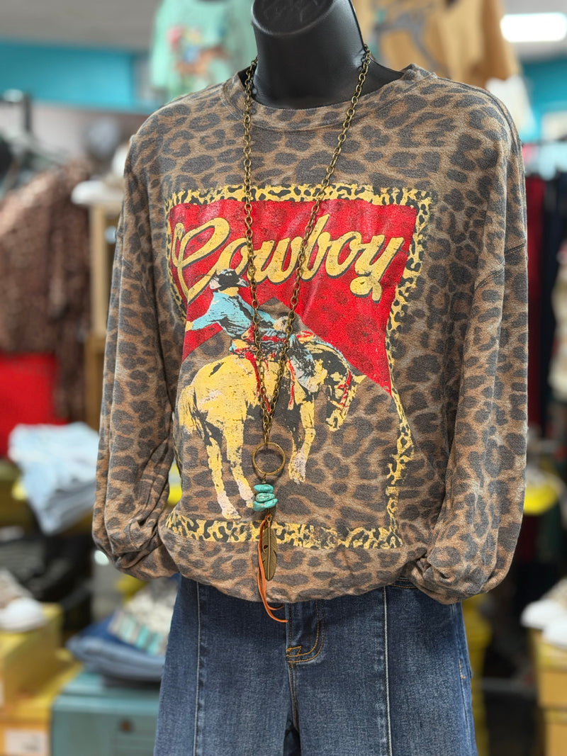 Shop Envi Me Cardigans and Kimonos Wild West Cowboy Leopard Pullover Top