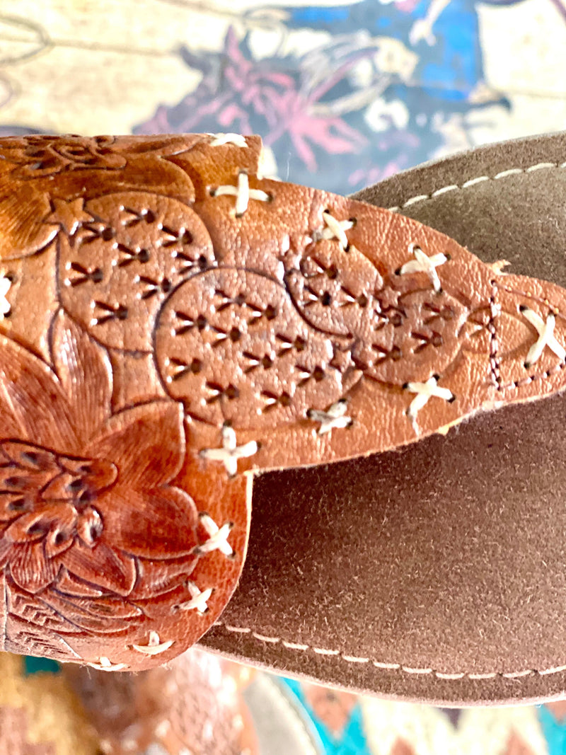 Roper Footwear The Arizona Cactus Tooled Leather Flip Flop Sandal