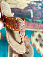 Roper Footwear The Arizona Cactus Tooled Leather Flip Flop Sandal