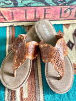 Roper Footwear The Arizona Cactus Tooled Leather Flip Flop Sandal