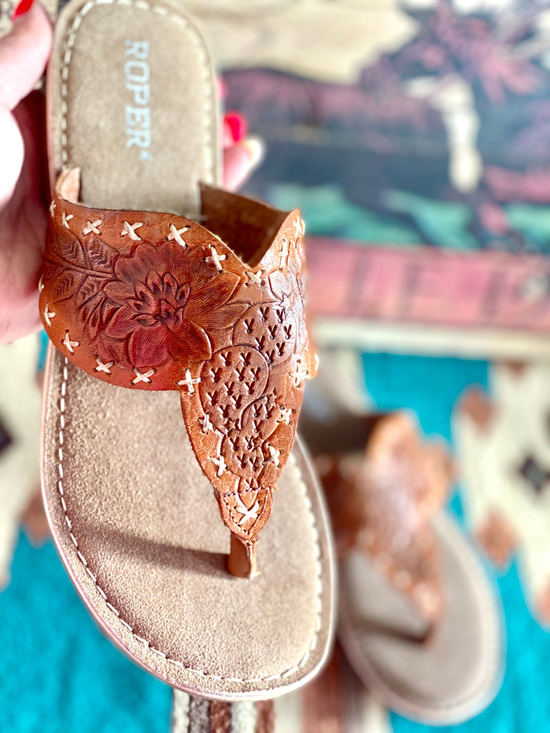 The Arizona Cactus Tooled Leather Flip Flop Sandal Shop Envi Me