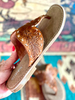 Roper Footwear The Arizona Cactus Tooled Leather Flip Flop Sandal