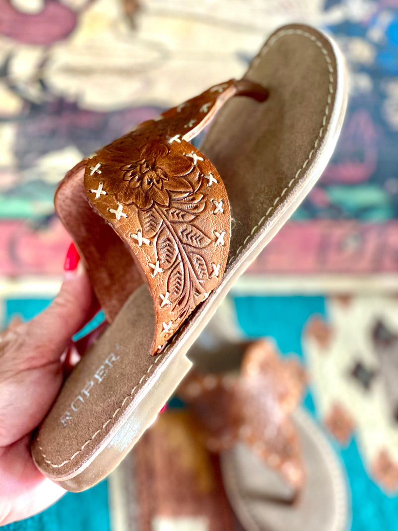 The Arizona Cactus Tooled Leather Flip Flop Sandal Shop Envi Me