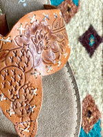 Roper Footwear The Arizona Cactus Tooled Leather Flip Flop Sandal