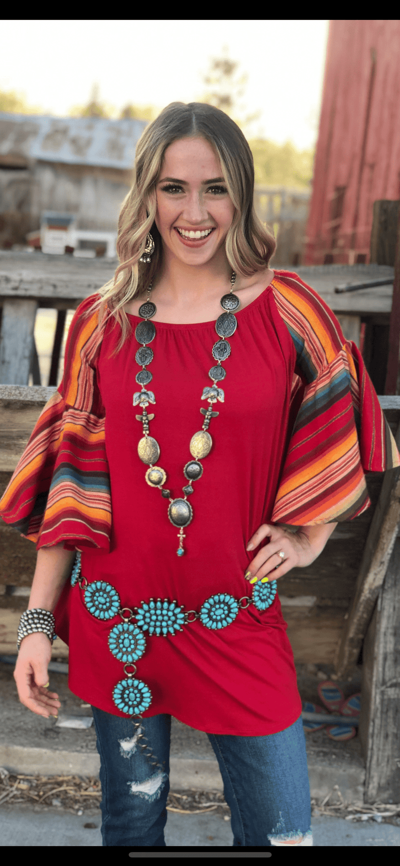Shop Envi Me Tops and Tunics The Arizona Remuda Red Serape Tunic