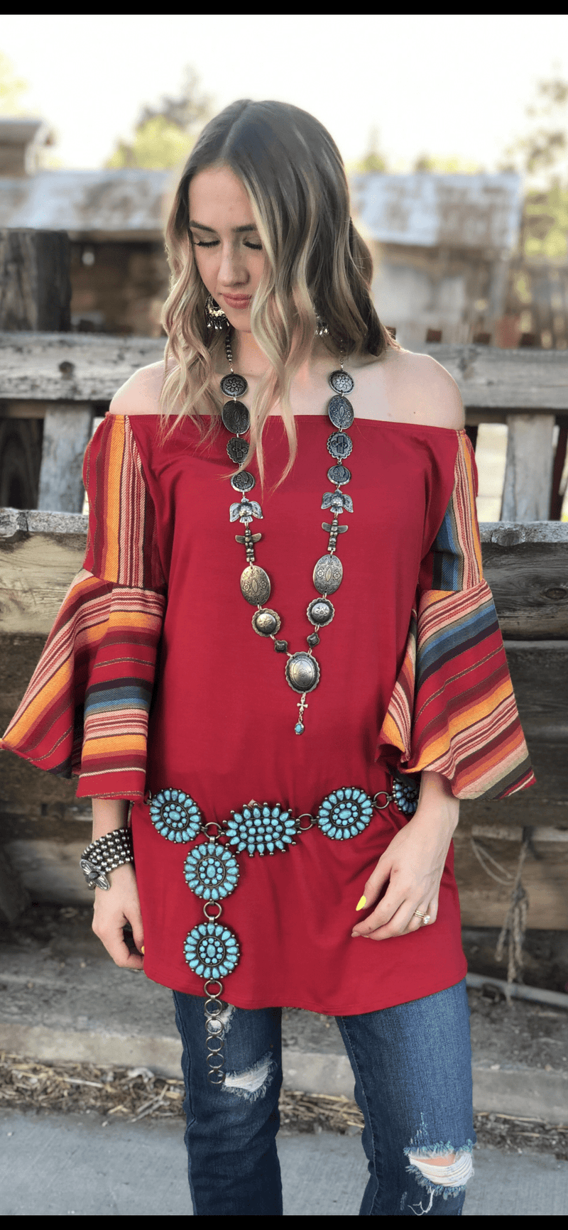 Shop Envi Me Tops and Tunics The Arizona Remuda Red Serape Tunic
