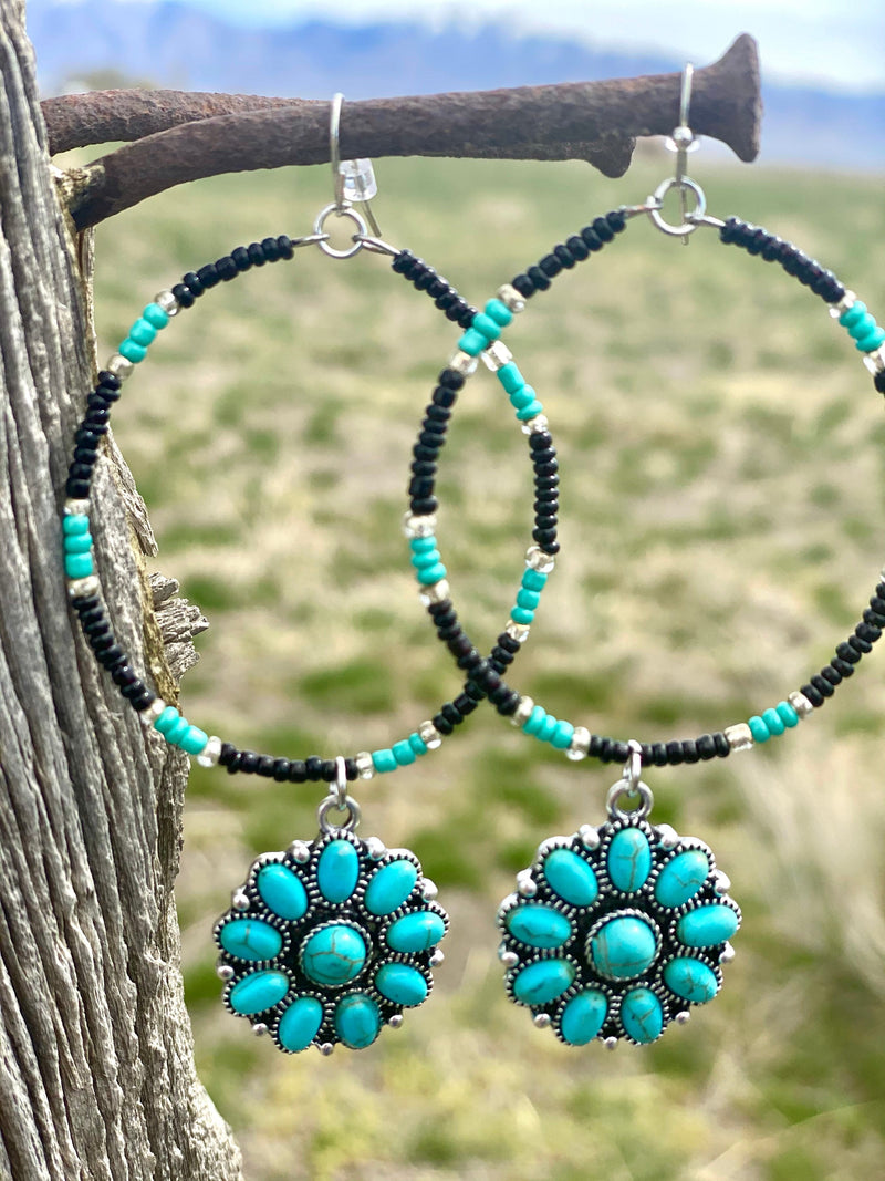 Shop Envi Me Earrings The Aropapoe Bead Hoop Turquoise & Black Concho Earrings