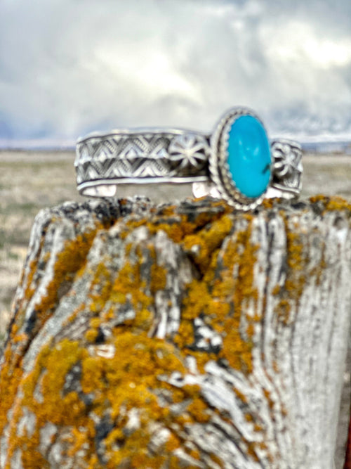 Shop Envi Me Bracelets Silver & Kingman Turquoise The Aztec Diamonds Sterling Silver & Kingman Turquoise (Real) Southwest Cuff Bracelet