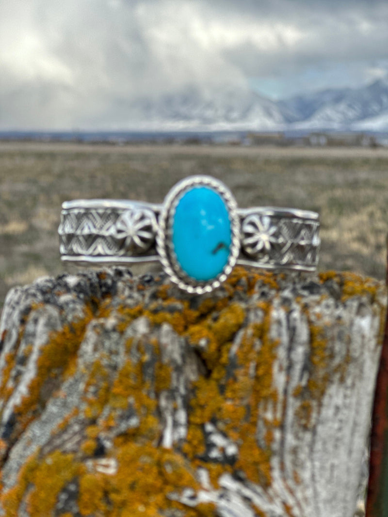 Shop Envi Me Bracelets Silver & Kingman Turquoise The Aztec Diamonds Sterling Silver & Kingman Turquoise (Real) Southwest Cuff Bracelet