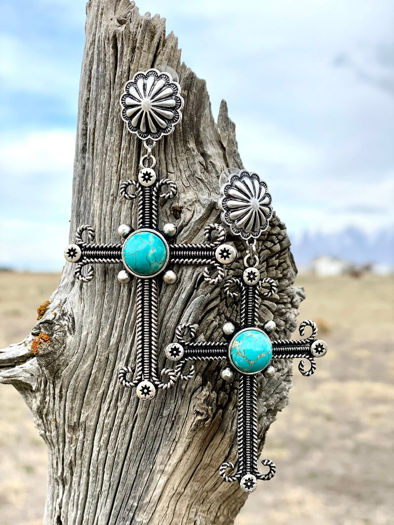 Shop Envi Me Earrings The Be My Vintage Silver & Turquoise Cross Earrings